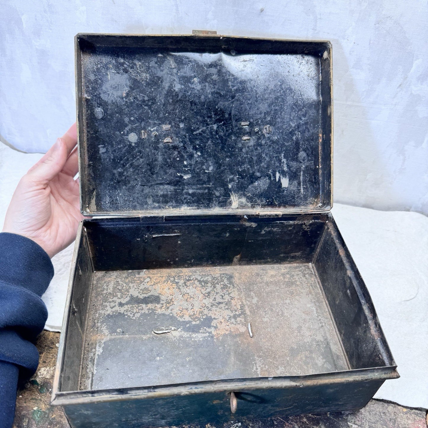 Green Rustic Metal Box Vintage Small