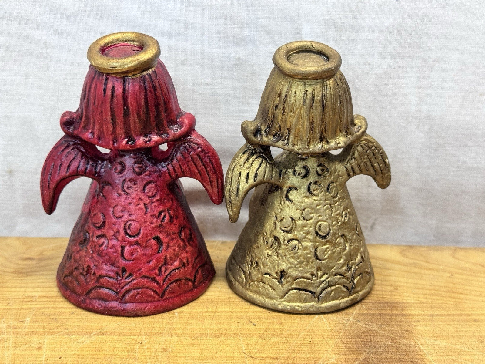 Pair Of Gold And Red Lefton Angles Vtg Christmas #1310