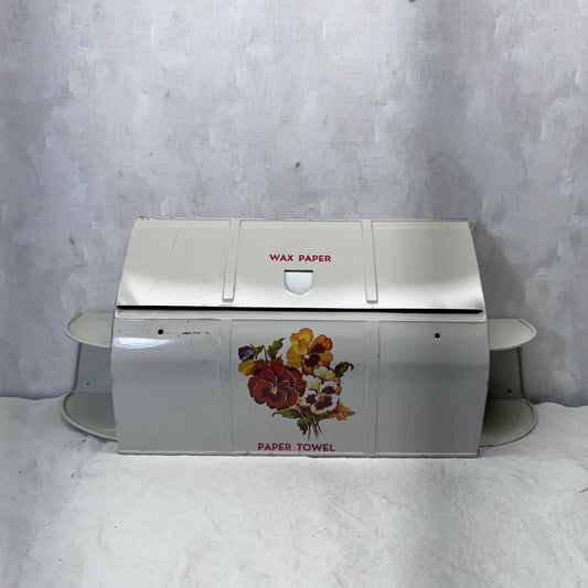 Wax Paper Paper Towel Holder Metal Tin White Vintage 