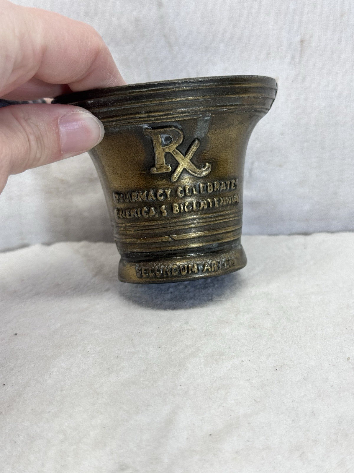 Vintage 1976 Bicentennial Celebration Brass Mortar & Pestle Rx Pharmacy