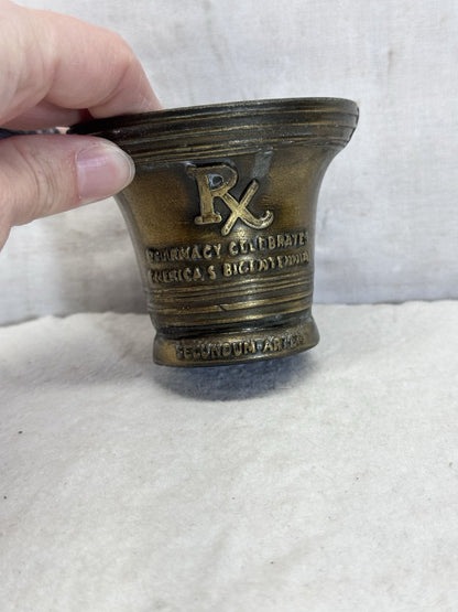 Vintage 1976 Bicentennial Celebration Brass Mortar & Pestle Rx Pharmacy
