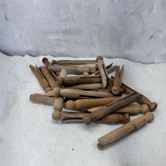 22 Vintage Round Wooden Clothespins 