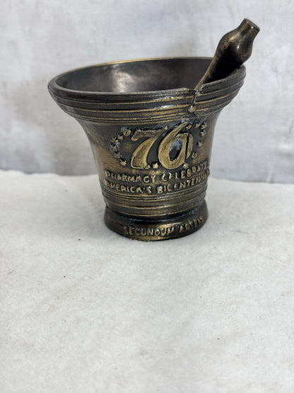 Vintage 1976 Bicentennial Celebration Brass Mortar & Pestle Rx Pharmacy