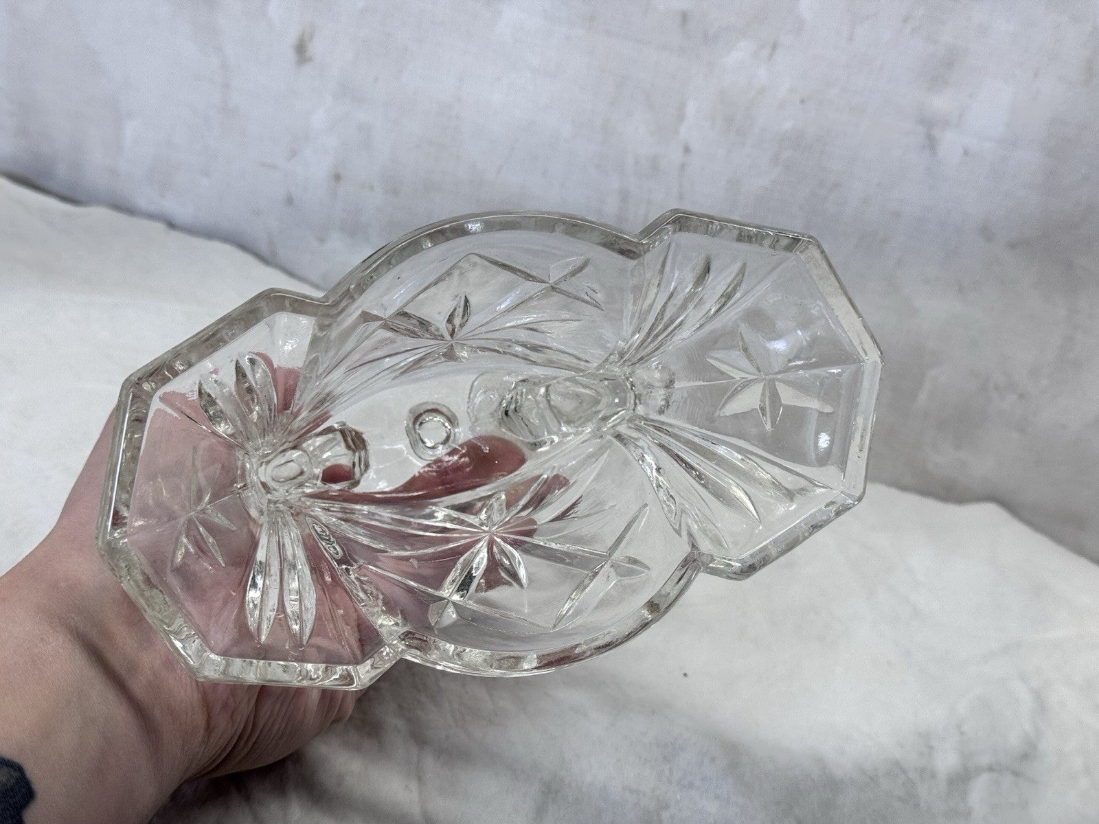 Double Candlestick Holder Crystal G.lass Vintage #S-2013