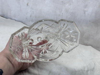Double Candlestick Holder Crystal G.lass Vintage #S-2013