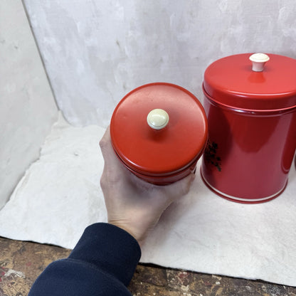 Red Nesting Kitchen Canister Set Of 3 Vintage