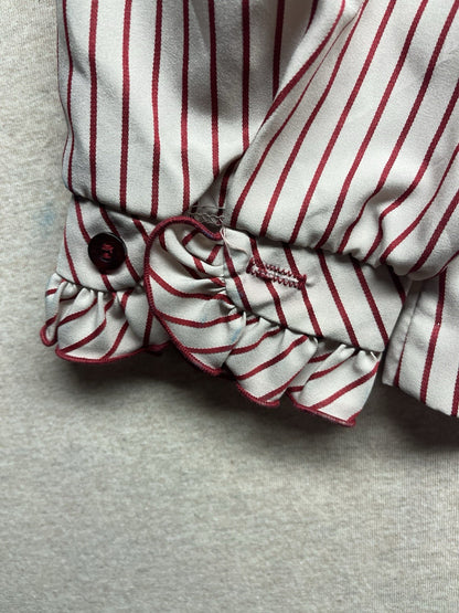 1970s, 80s Women’s Ruffled Red Striped L Sleeve Cotton Top