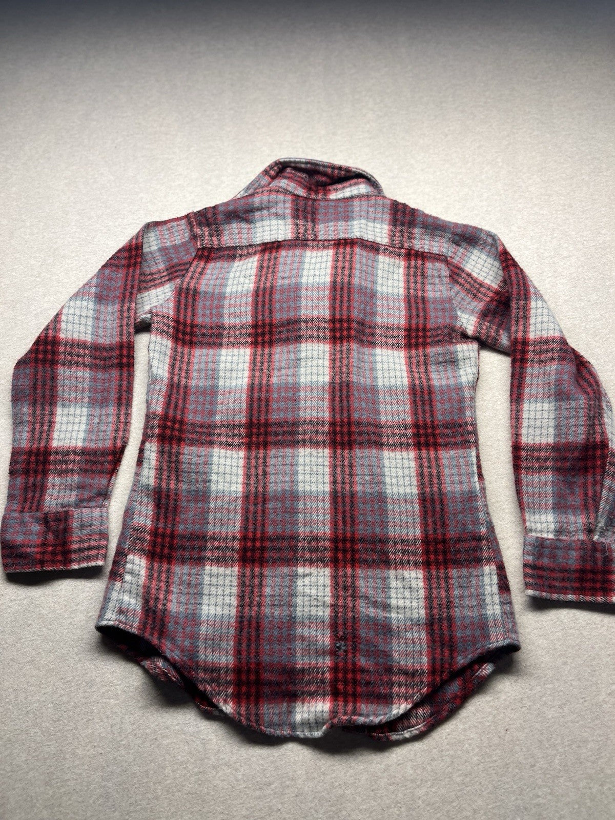 1970s, 80s Boys Red & Grey Heavy Flannel L Sleeve Shirt