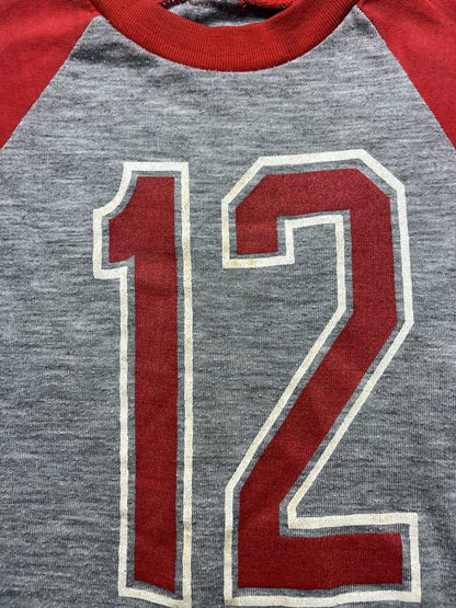 1970s, 80s Boys Red & Grey S Sleeve Raglan Knit Shirt