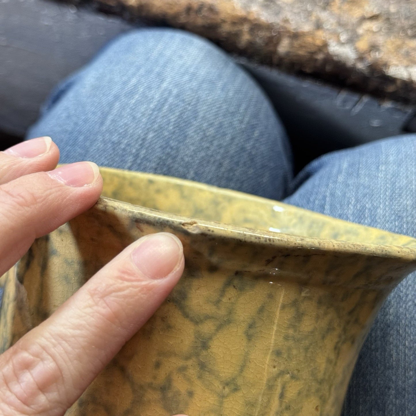 Stoneware Spongeware Pottery Pitcher Vintage