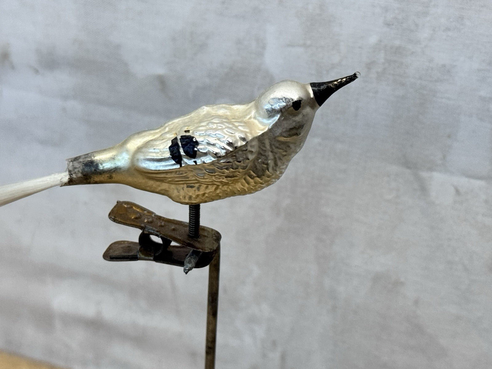 Silver Antique Glass Bird Clip On Ornament #1489