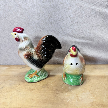 Vintage Rooster Hen Salt Pepper Shakers Japan