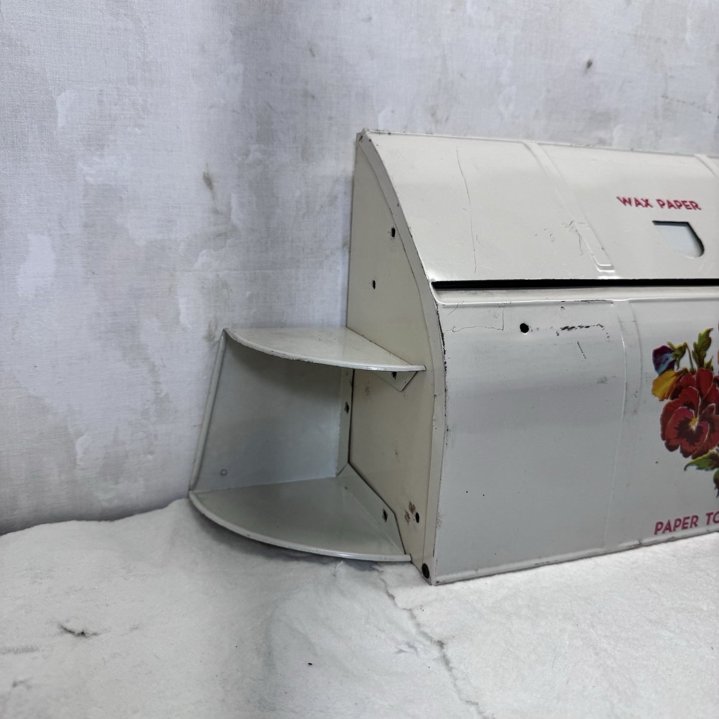 Wax Paper Paper Towel Holder Metal Tin White Vintage 