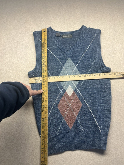 1980s Men’s Blue Diamond Pattern Knit Vest