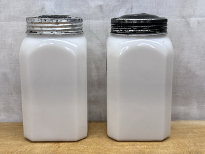 Milk Glass Salt And Pepper Shakers Hoosier Vintage #1149