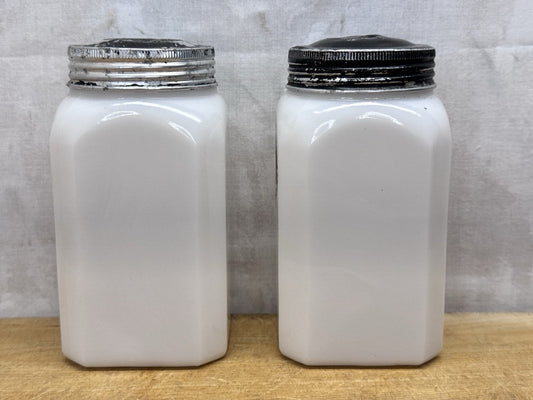 Milk Glass Salt And Pepper Shakers Hoosier Vintage #1149