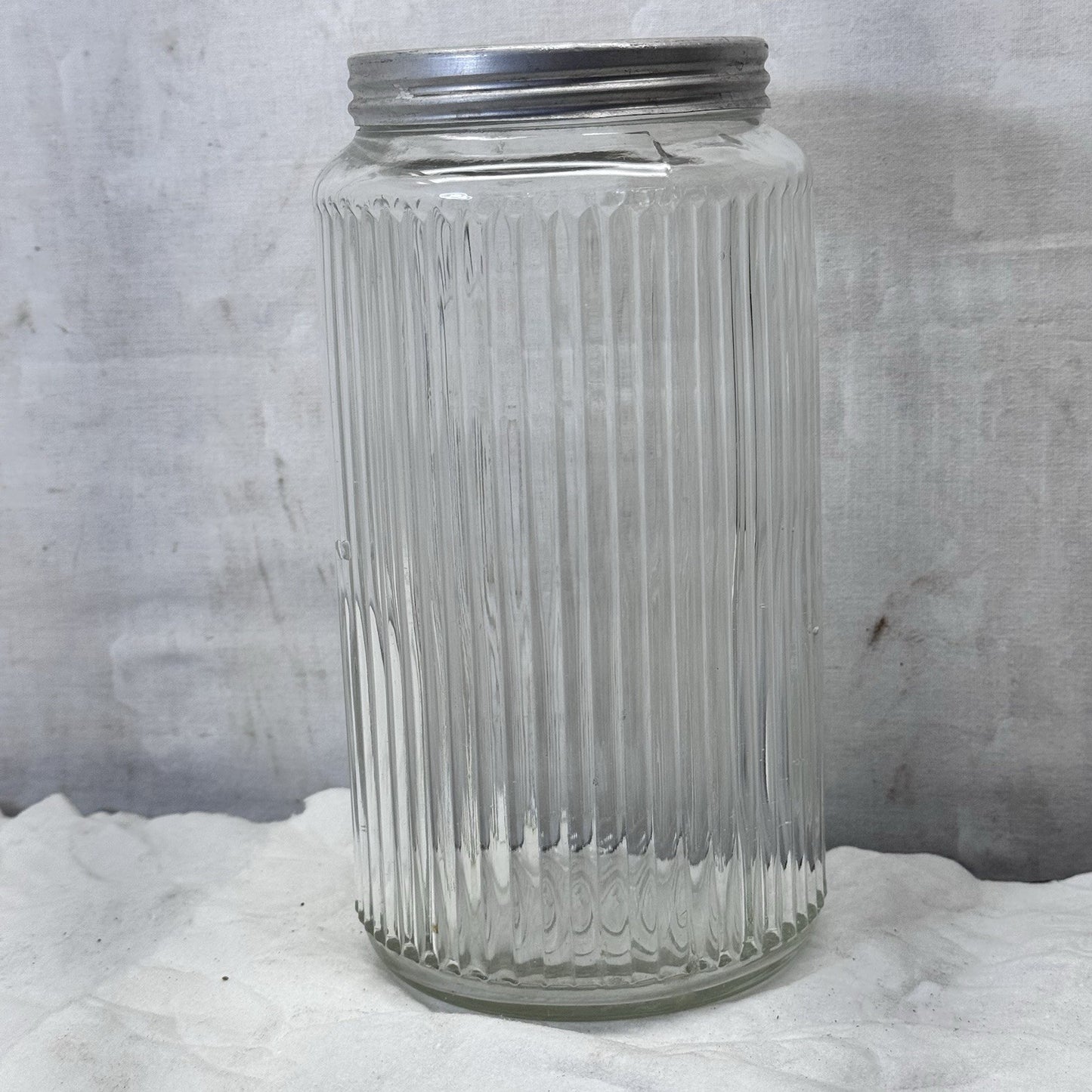 Hoosier Ribbed Clear Jar Tall Vintage Glass