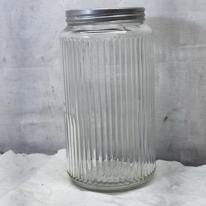 Hoosier Ribbed Clear Jar Tall Vintage Glass