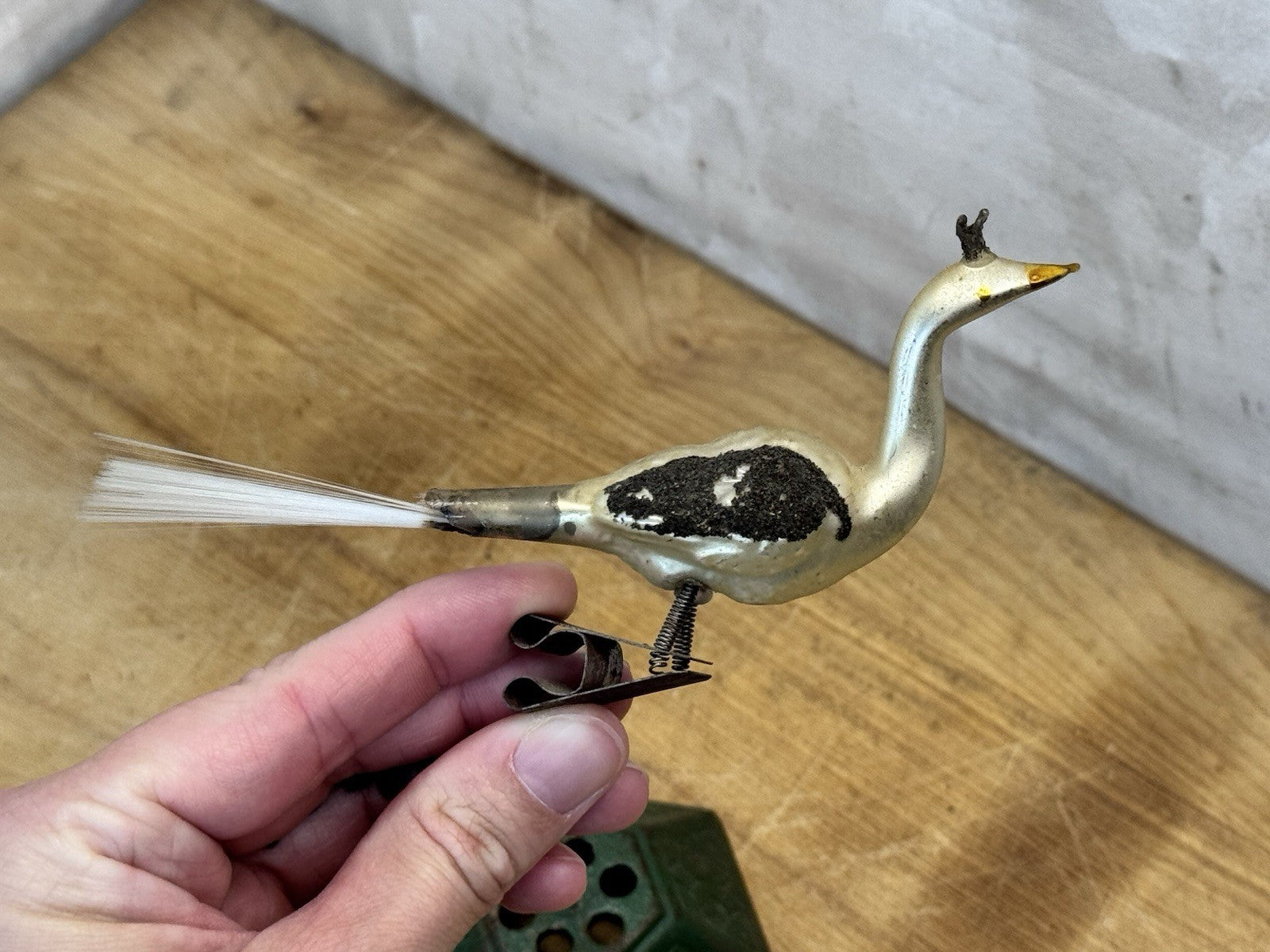 Antique Glass Bird Clip On Ornament #1491