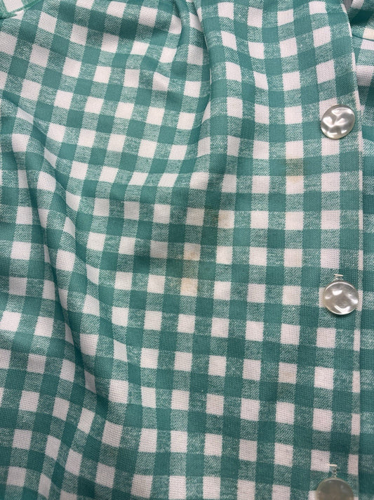 1970s Women’s Green Plaid S Sleeve knit Top W/pockets