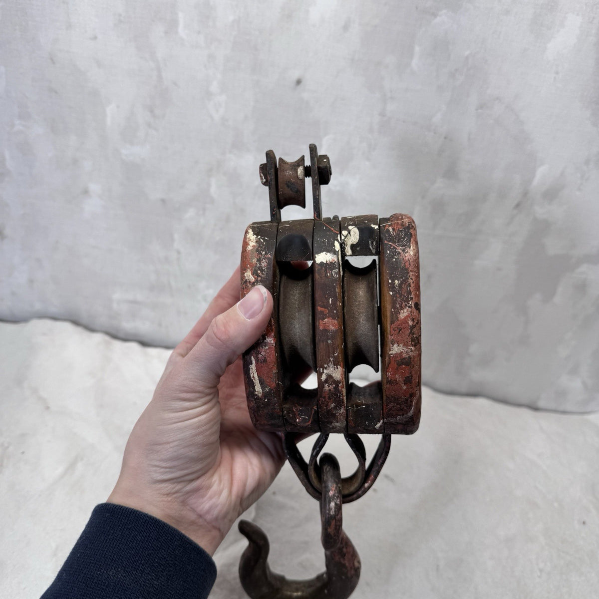 Double Wooden Pulley Metal Hook Vintage 