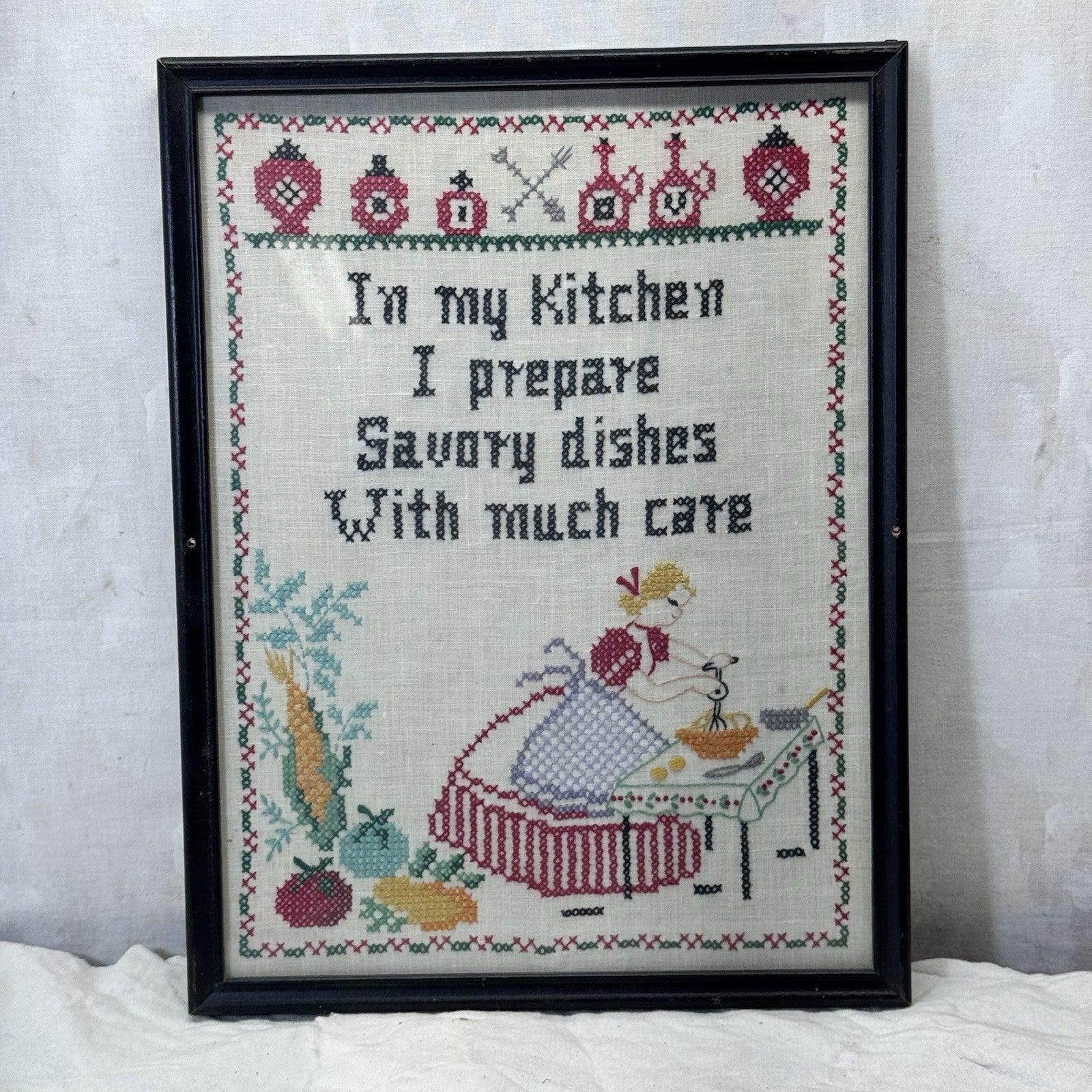Vintage Cross Stitch Framed Picture