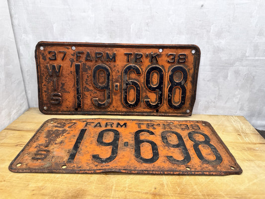 1937/1938 Pair Of Wisconsin Farm Truck Plates #1187