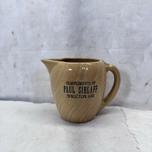 Paul Sielaff Shiocton Wisconsin Stoneware Pitcher Vintage Advertising