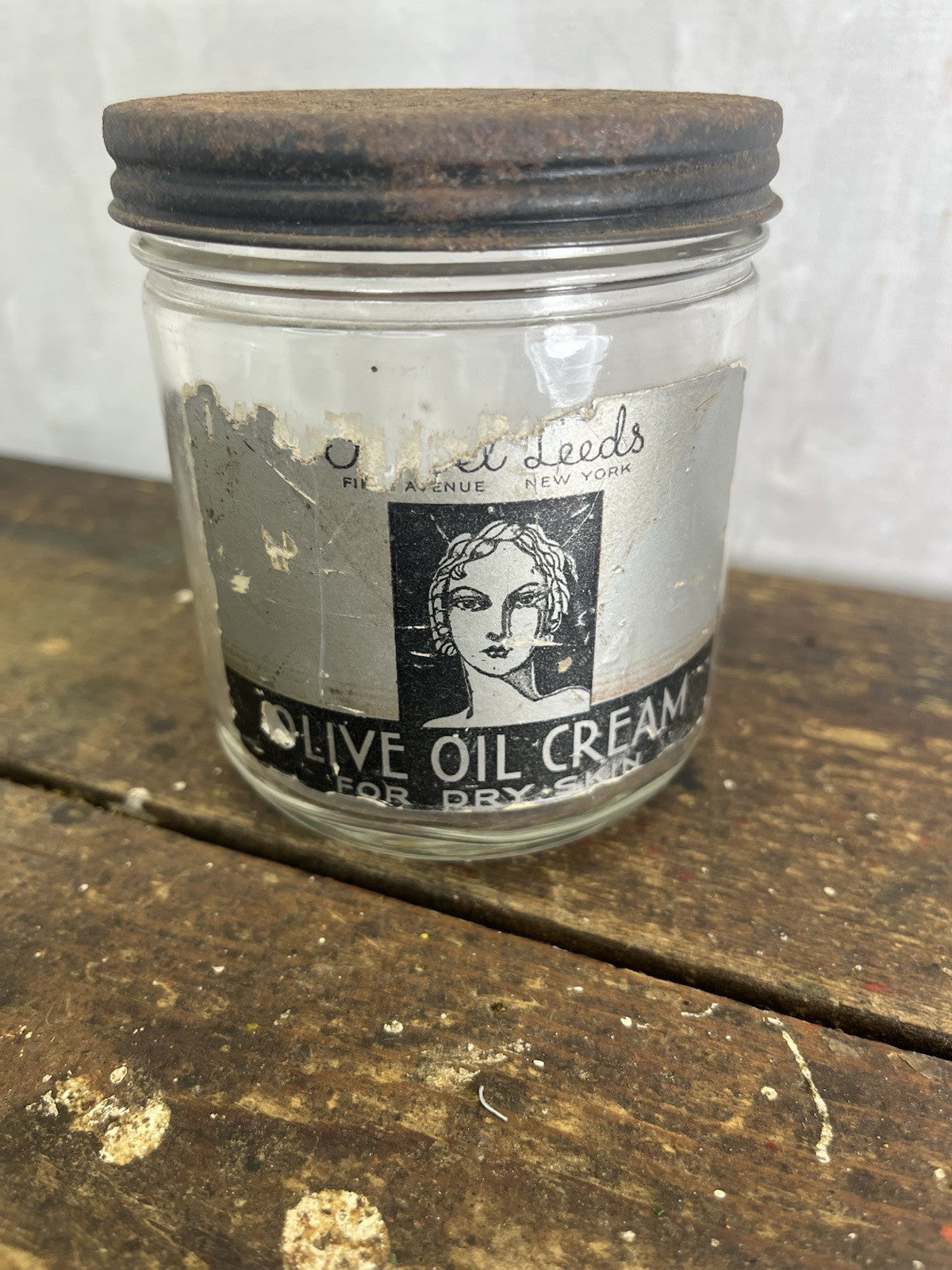 Olive Oil Cream Vintage Jar Empty