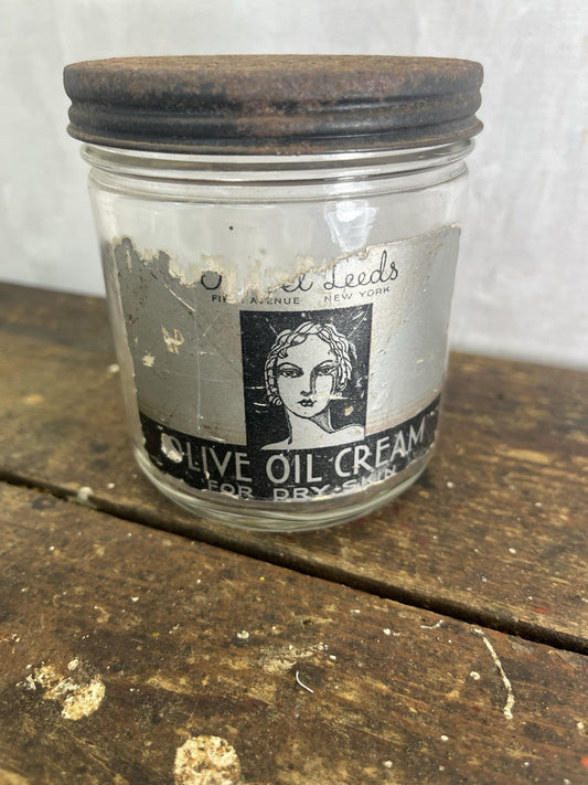 Olive Oil Cream Vintage Jar Empty