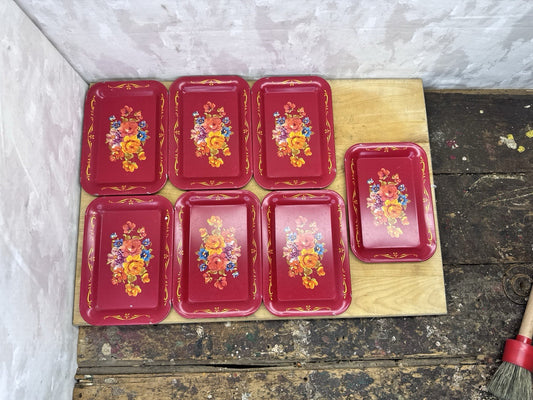 Vintage  7 Mini Floral Trays #1088