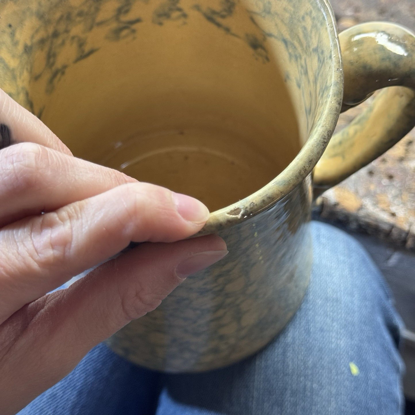 Stoneware Spongeware Pottery Pitcher Vintage