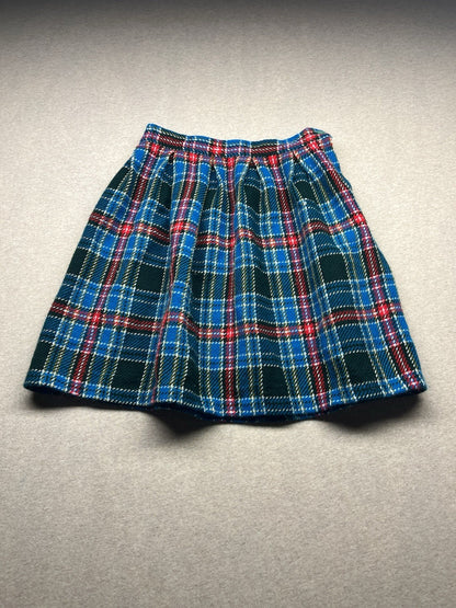 1960s Blue Plaid Wool Skirt