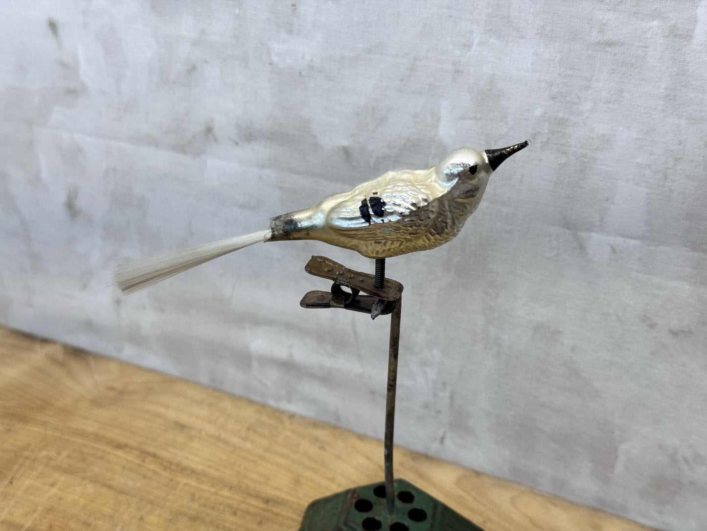 Silver Antique Glass Bird Clip On Ornament #1489