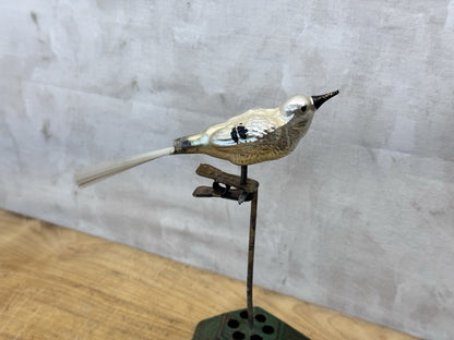 Silver Antique Glass Bird Clip On Ornament #1489
