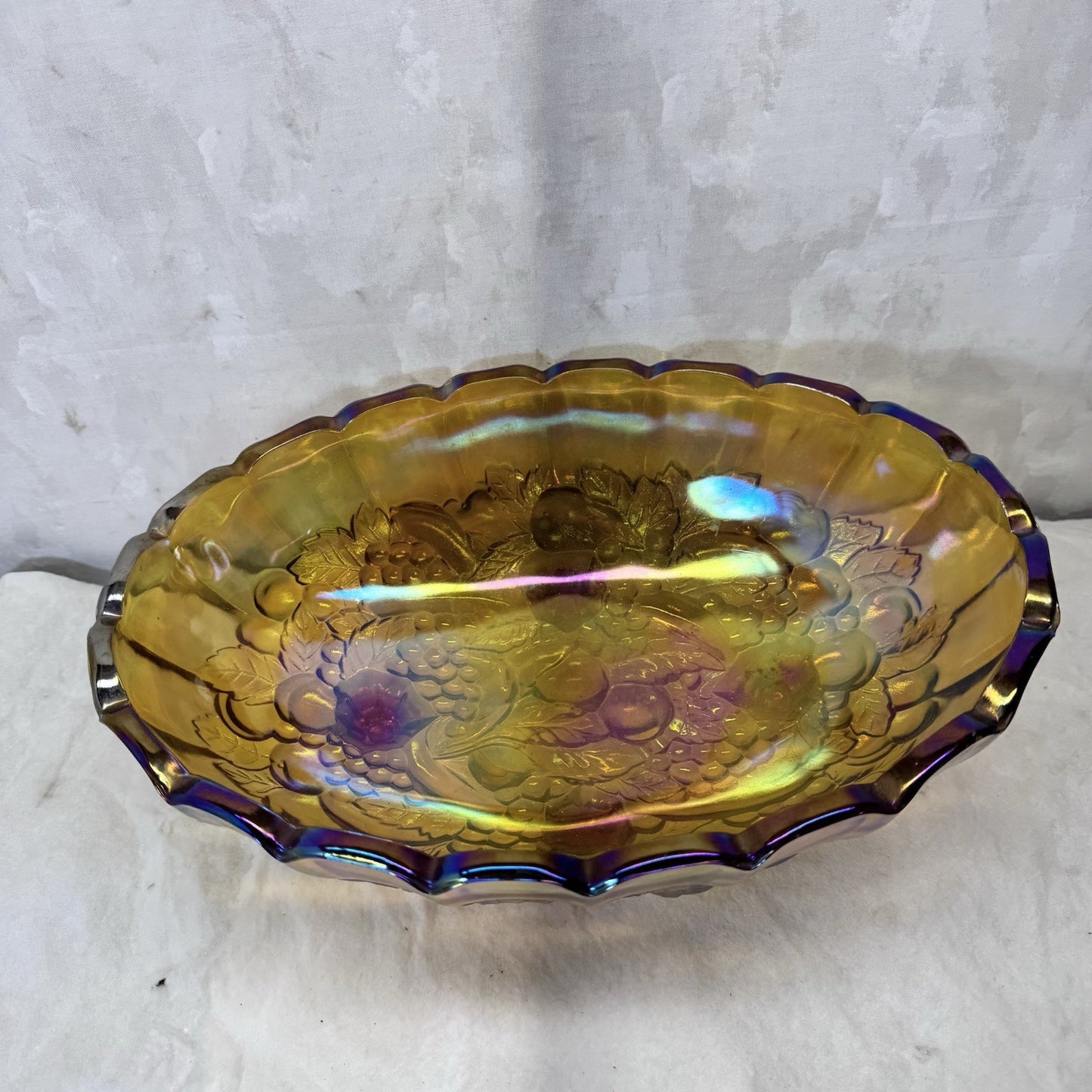 Vintage Amber Gold Carnival Glass Iridescent Large Bowl