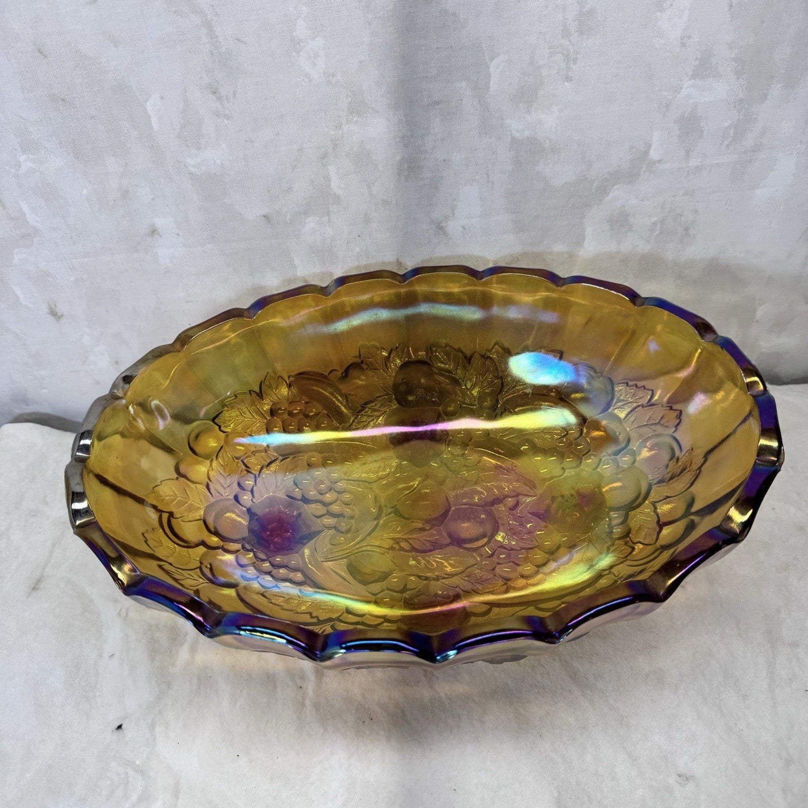 Vintage Amber Gold Carnival Glass Iridescent Large Bowl
