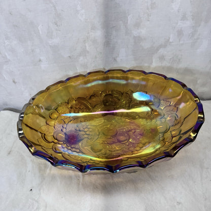 Vintage Amber Gold Carnival Glass Iridescent Large Bowl