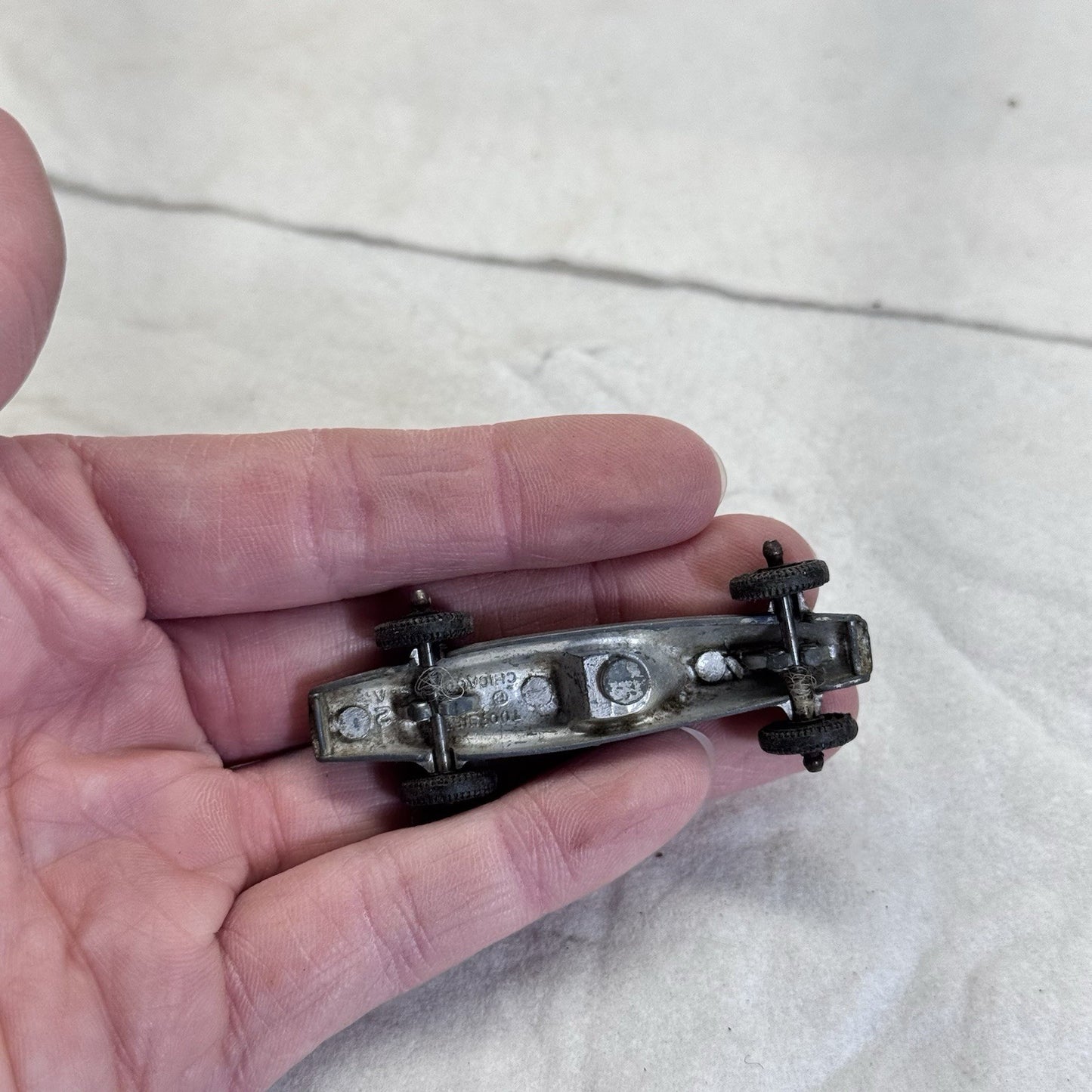 Vintage Tootsie Toy Indie Style Race Car Silver 