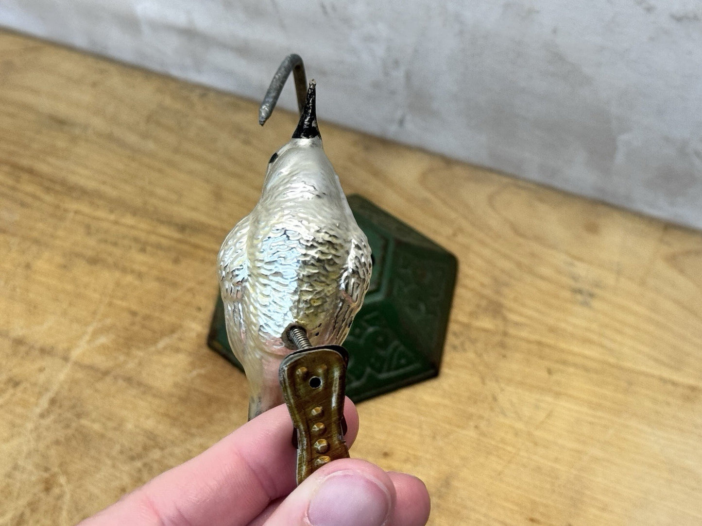 Silver Antique Glass Bird Clip On Ornament #1489