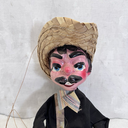 Mexican Folk Art String Puppet Marionette Bandito Gunslinger Man Vintage