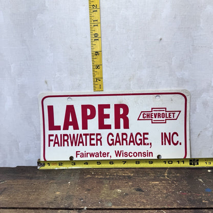 Laper Fairwater Wisconsin Garage Paper Dealership License Plate Vintage