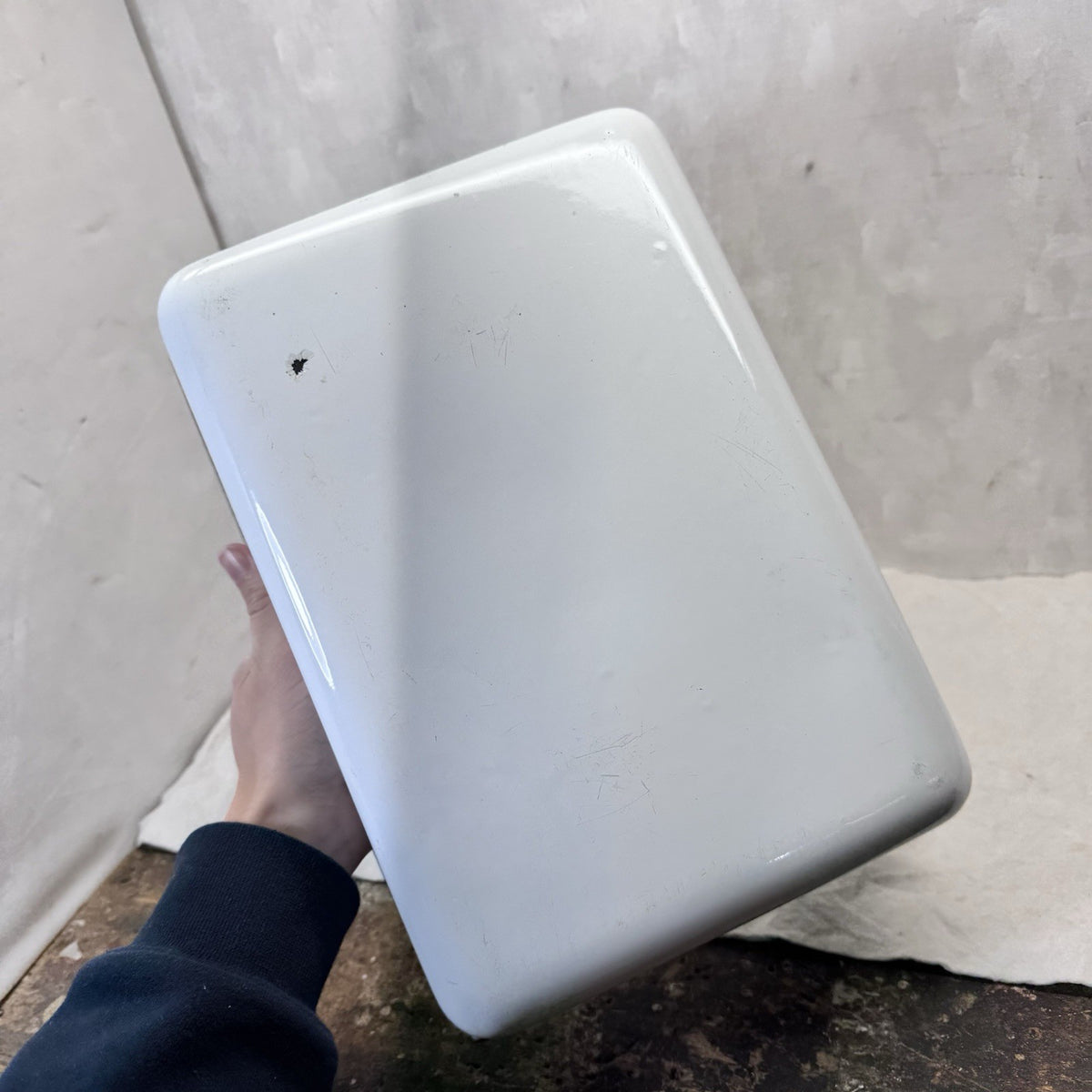 Black And White Enamelware Container Tray Storage Vintage