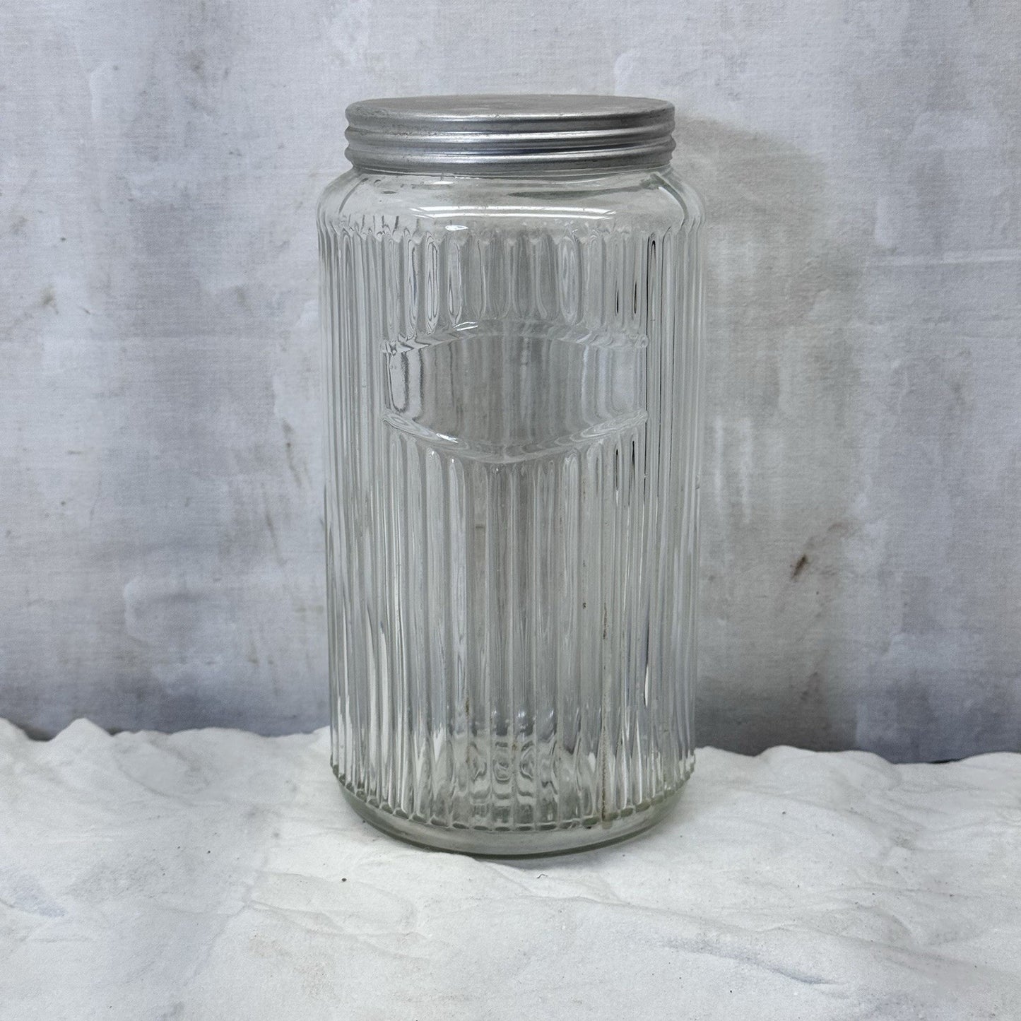 Hoosier Ribbed Clear Jar Tall Vintage Glass
