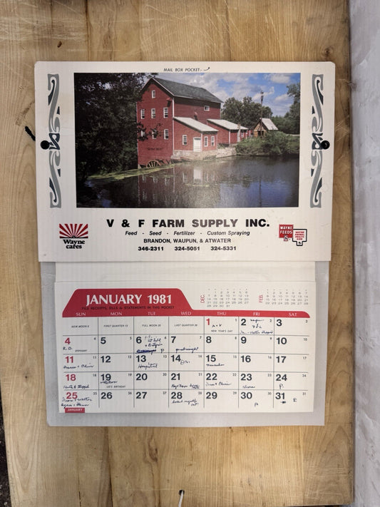 Brandon Waupun Atwater Wisconsin Calendar Advertisement 1981 #1415