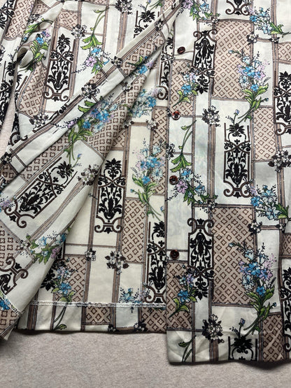 1960s, 70s Women’s Knit Flower Print L Sleeve Top