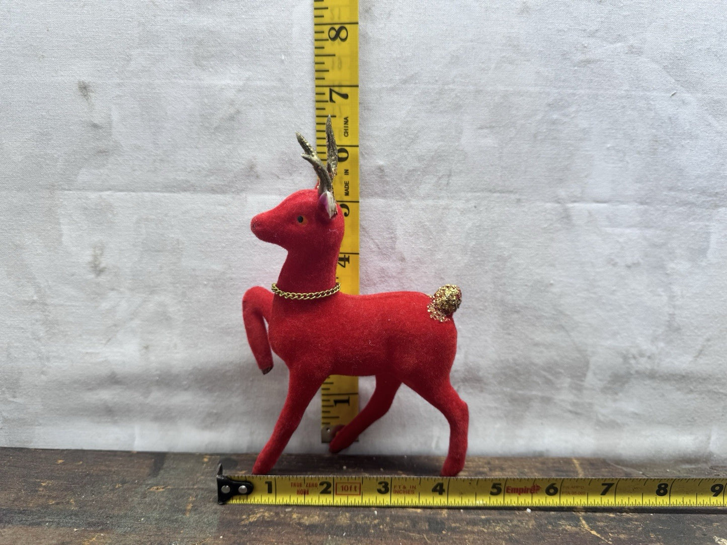 Vintage 6 Plastic Reindeer Red Flocked #1552