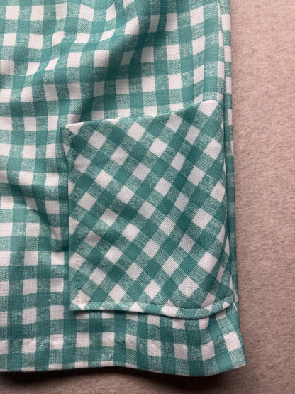 1970s Women’s Green Plaid S Sleeve knit Top W/pockets