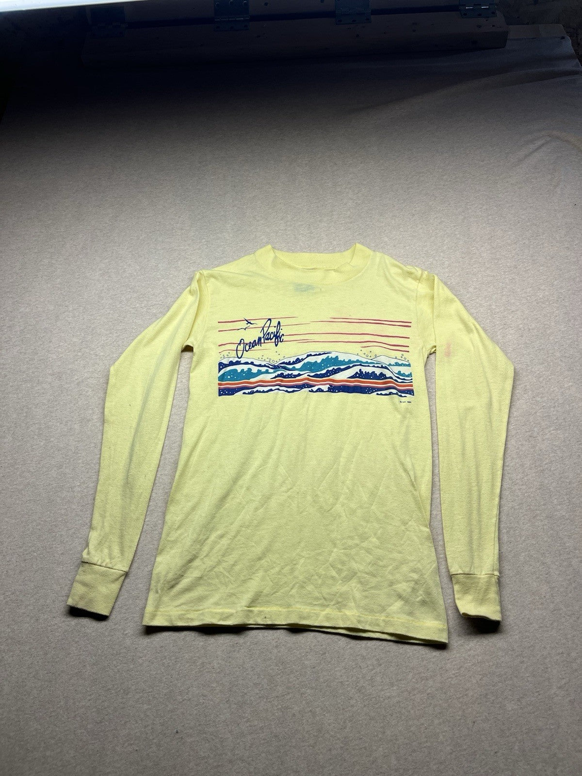 1980s Unisex Yellow L Sleeve Ocean Pacific Tshirt