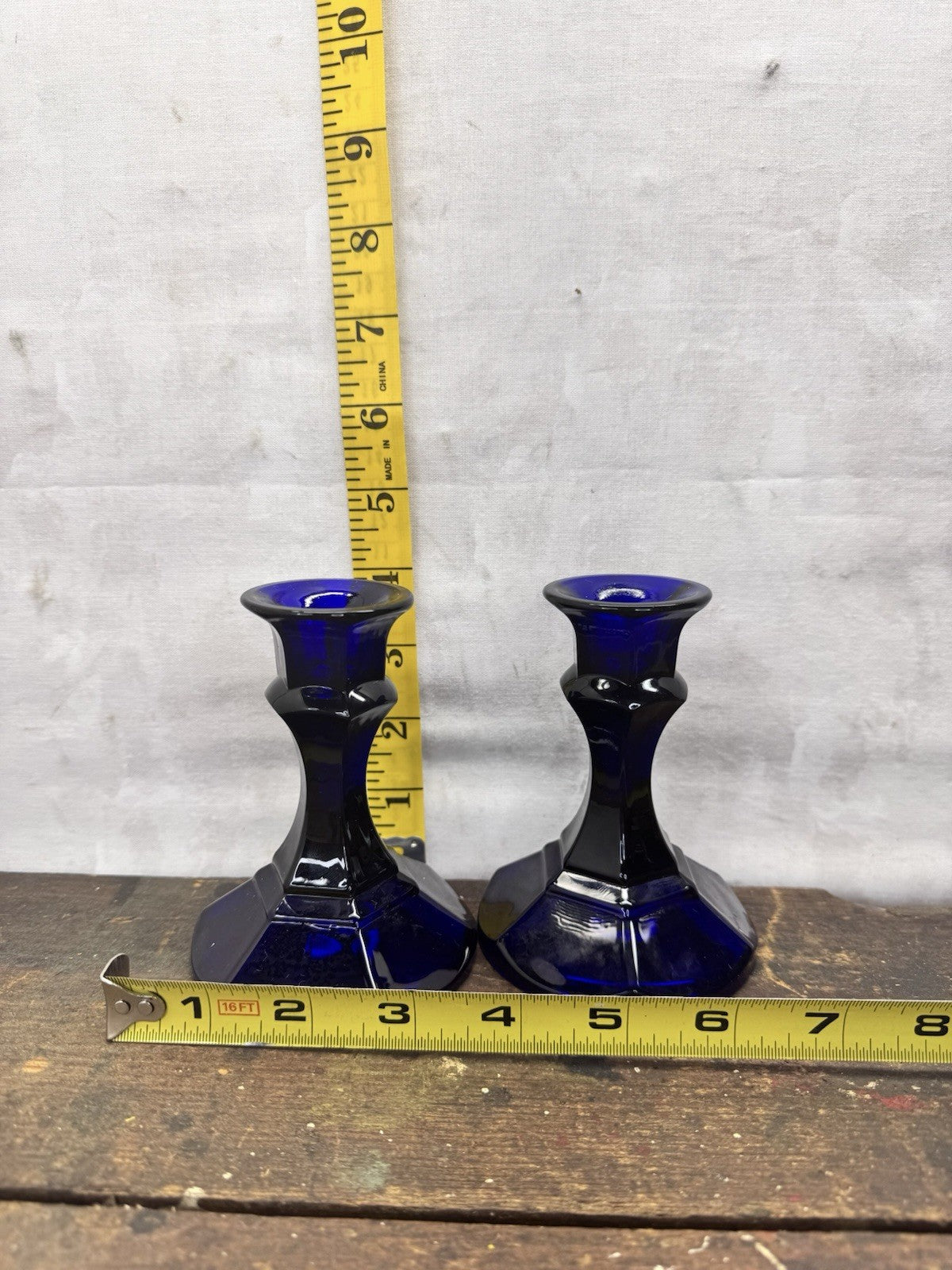 Cobalt Blue Pair Of Candle Holders Vtg #1275